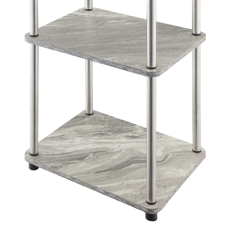 No Tools 3 Tier End Table with Stainless Steel Frame and Shelves