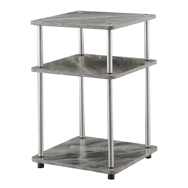 No Tools 3 Tier End Table with Stainless Steel Frame and Shelves