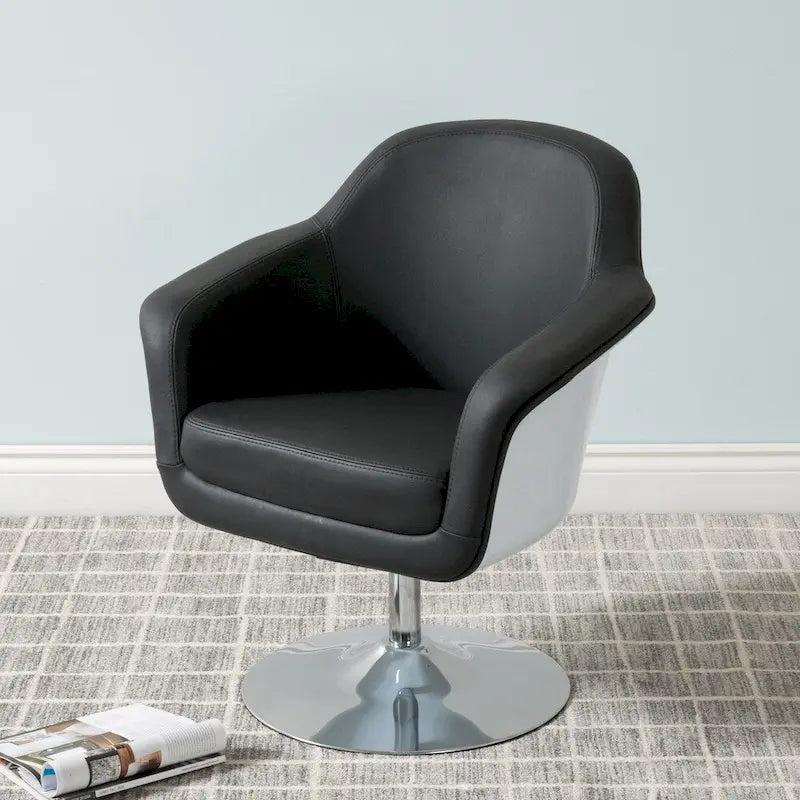 Modern Bonded Leather Accent Chair with Pedestal Base and Armrests