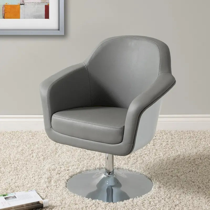 Modern Bonded Leather Accent Chair with Pedestal Base and Armrests
