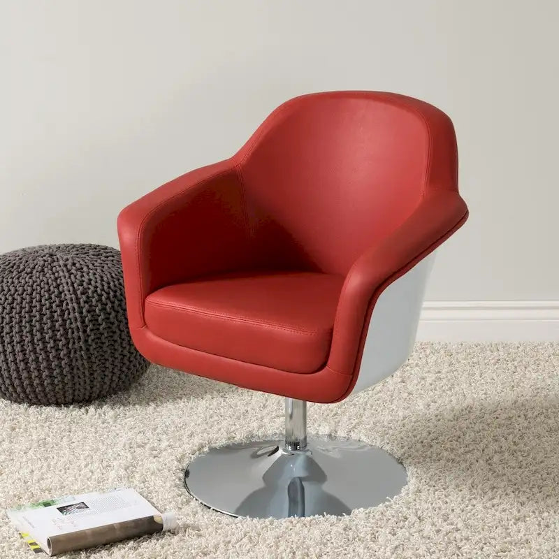 Modern Bonded Leather Accent Chair with Pedestal Base and Armrests
