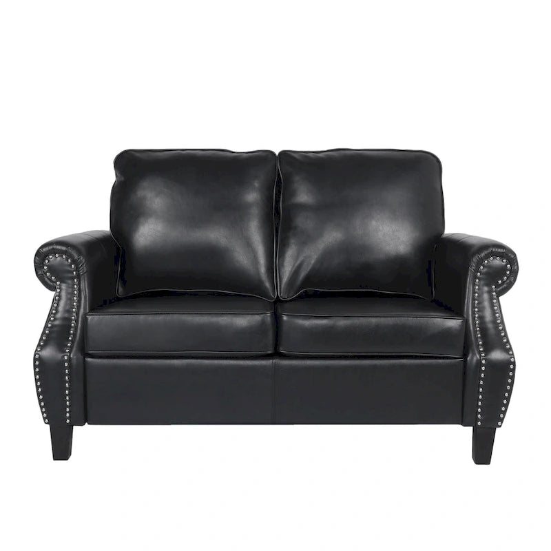 Faux Leather Loveseat with Nailhead Trim and Tapered Legs Contemporary Style