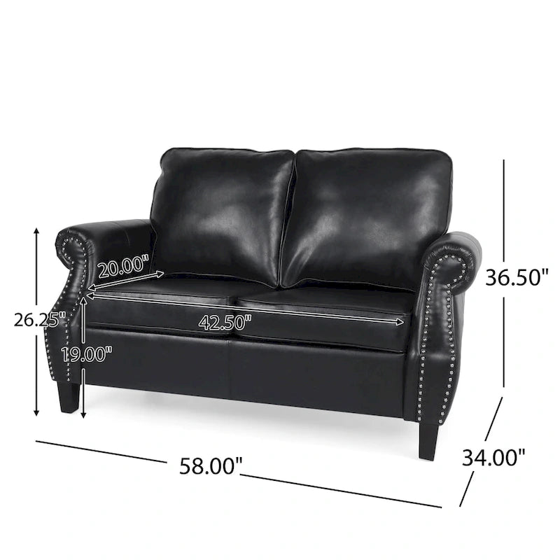 Faux Leather Loveseat with Nailhead Trim and Tapered Legs Contemporary Style