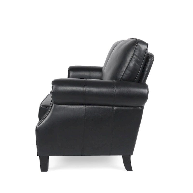 Faux Leather Loveseat with Nailhead Trim and Tapered Legs Contemporary Style