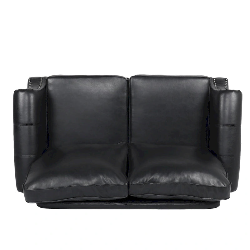 Faux Leather Loveseat with Nailhead Trim and Tapered Legs Contemporary Style