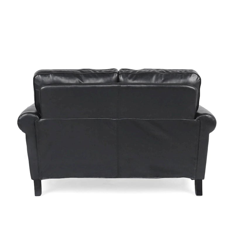 Faux Leather Loveseat with Nailhead Trim and Tapered Legs Contemporary Style