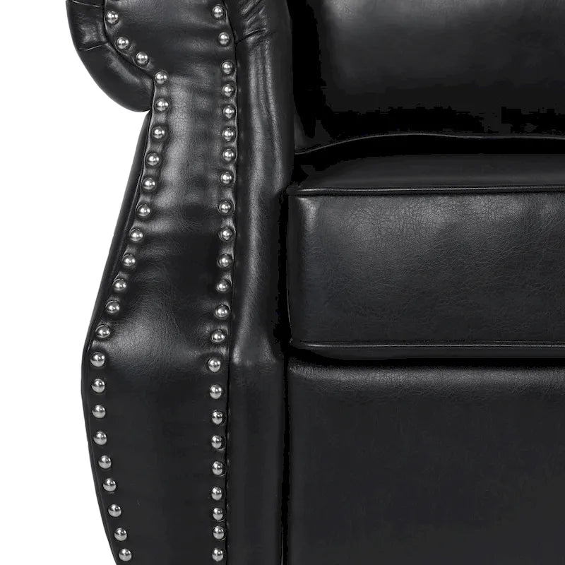 Faux Leather Loveseat with Nailhead Trim and Tapered Legs Contemporary Style