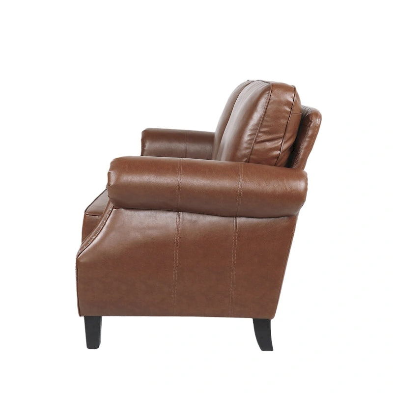 Faux Leather Loveseat with Nailhead Trim and Tapered Legs Contemporary Style