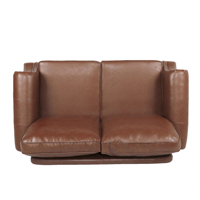 Faux Leather Loveseat with Nailhead Trim and Tapered Legs Contemporary Style