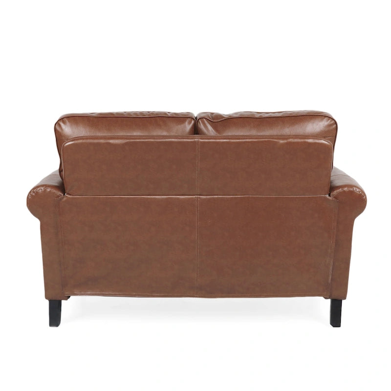 Faux Leather Loveseat with Nailhead Trim and Tapered Legs Contemporary Style