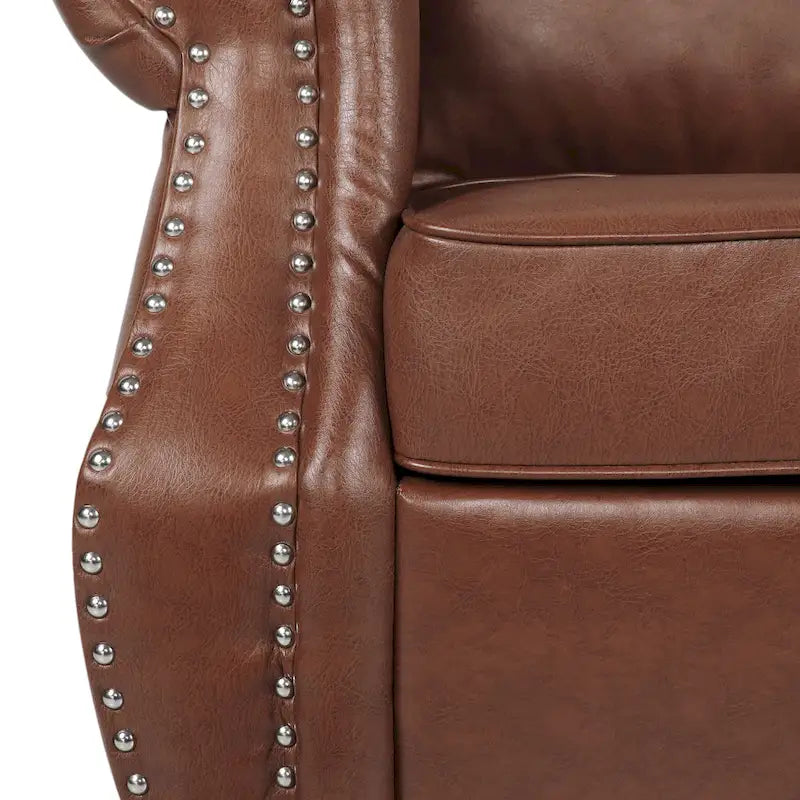 Faux Leather Loveseat with Nailhead Trim and Tapered Legs Contemporary Style
