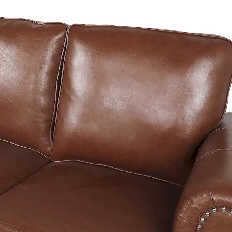 Faux Leather Loveseat with Nailhead Trim and Tapered Legs Contemporary Style