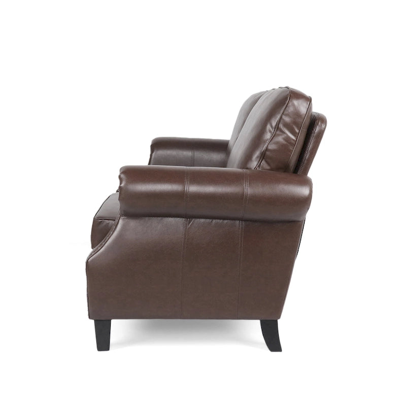 Faux Leather Loveseat with Nailhead Trim and Tapered Legs Contemporary Style