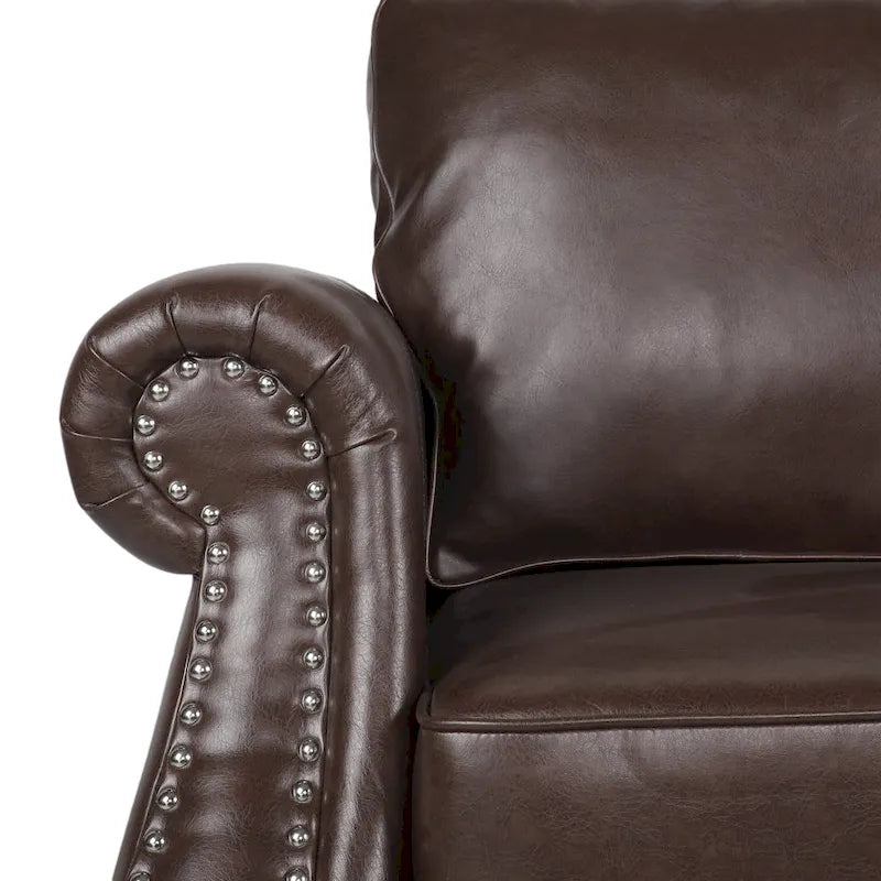 Faux Leather Loveseat with Nailhead Trim and Tapered Legs Contemporary Style