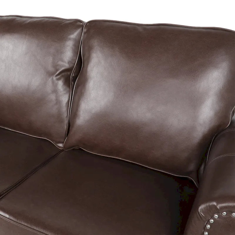 Faux Leather Loveseat with Nailhead Trim and Tapered Legs Contemporary Style