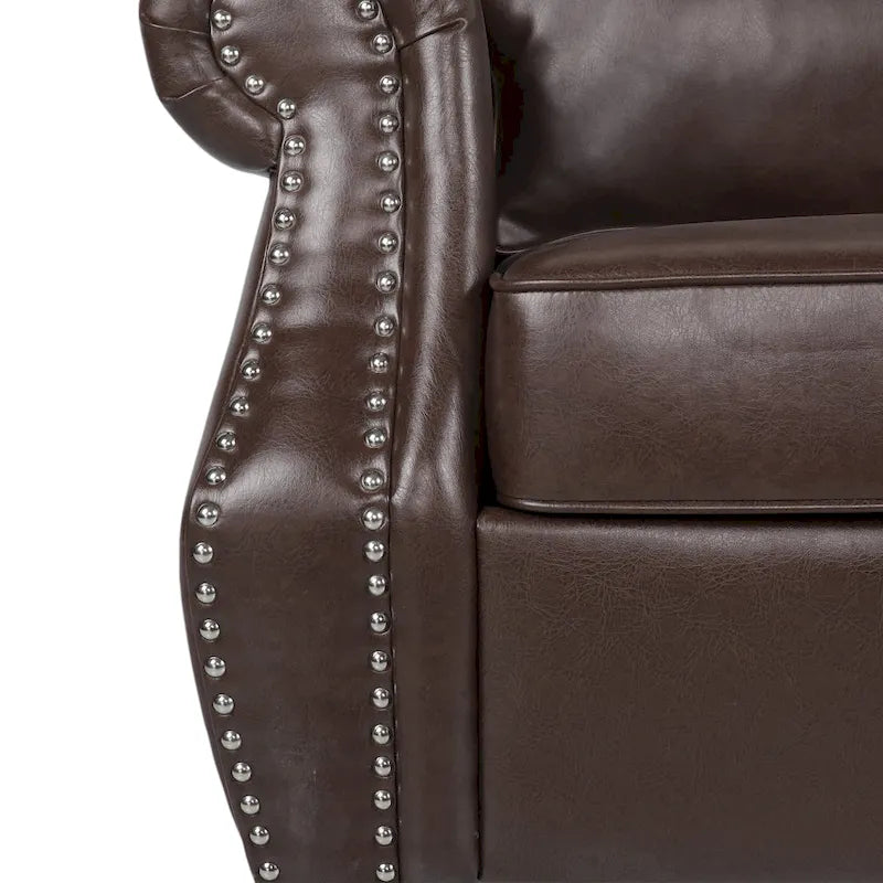 Faux Leather Loveseat with Nailhead Trim and Tapered Legs Contemporary Style