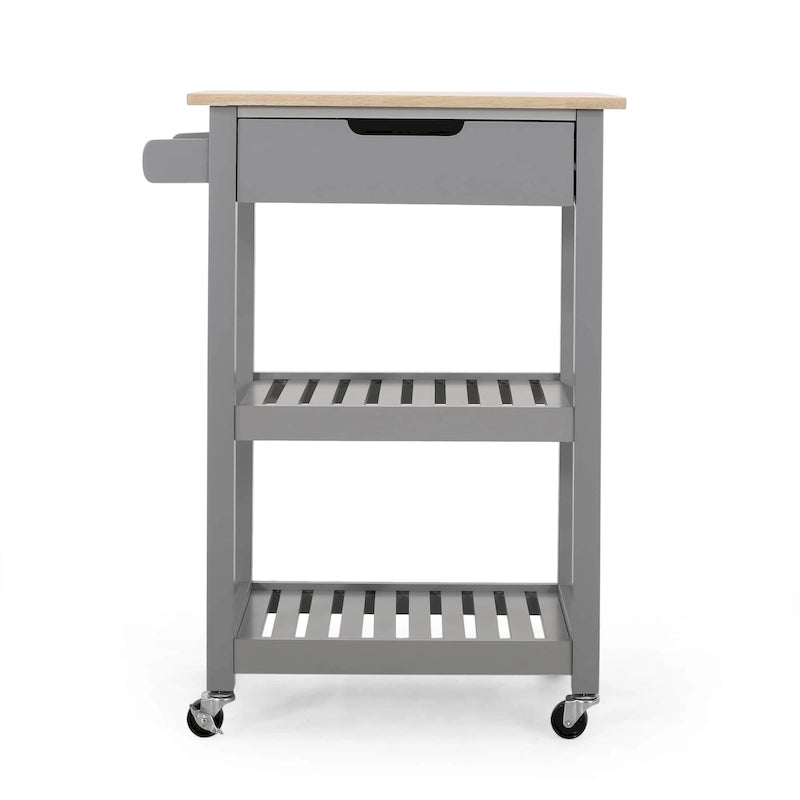 Rolling Kitchen Cart with Wheels Open Shelves and Drawer