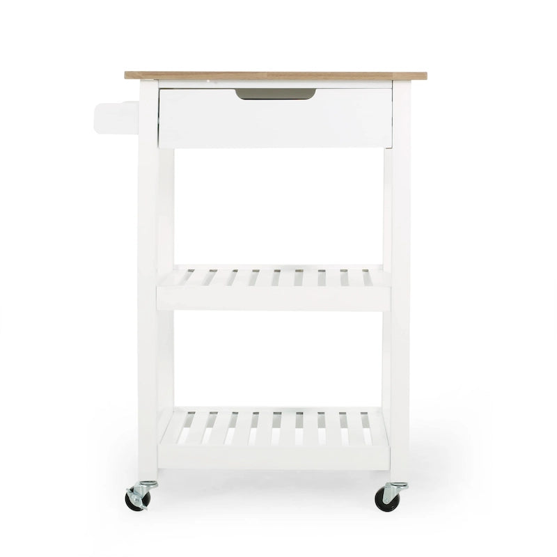 Rolling Kitchen Cart with Wheels Open Shelves and Drawer