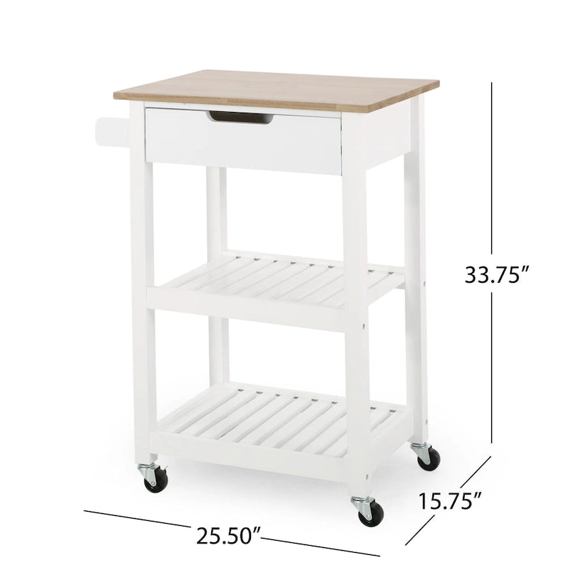 Rolling Kitchen Cart with Wheels Open Shelves and Drawer