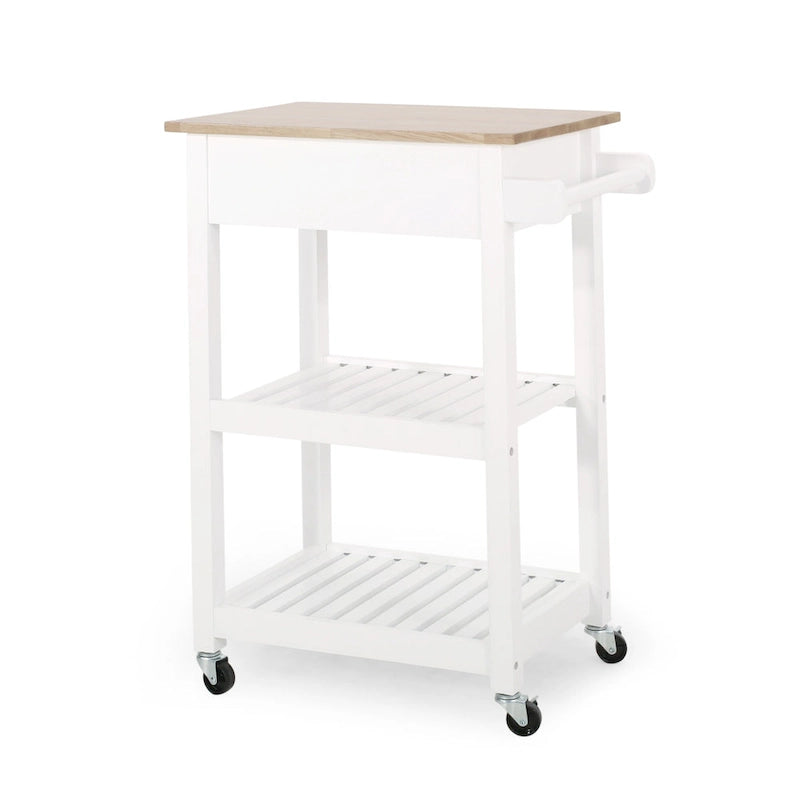 Rolling Kitchen Cart with Wheels Open Shelves and Drawer