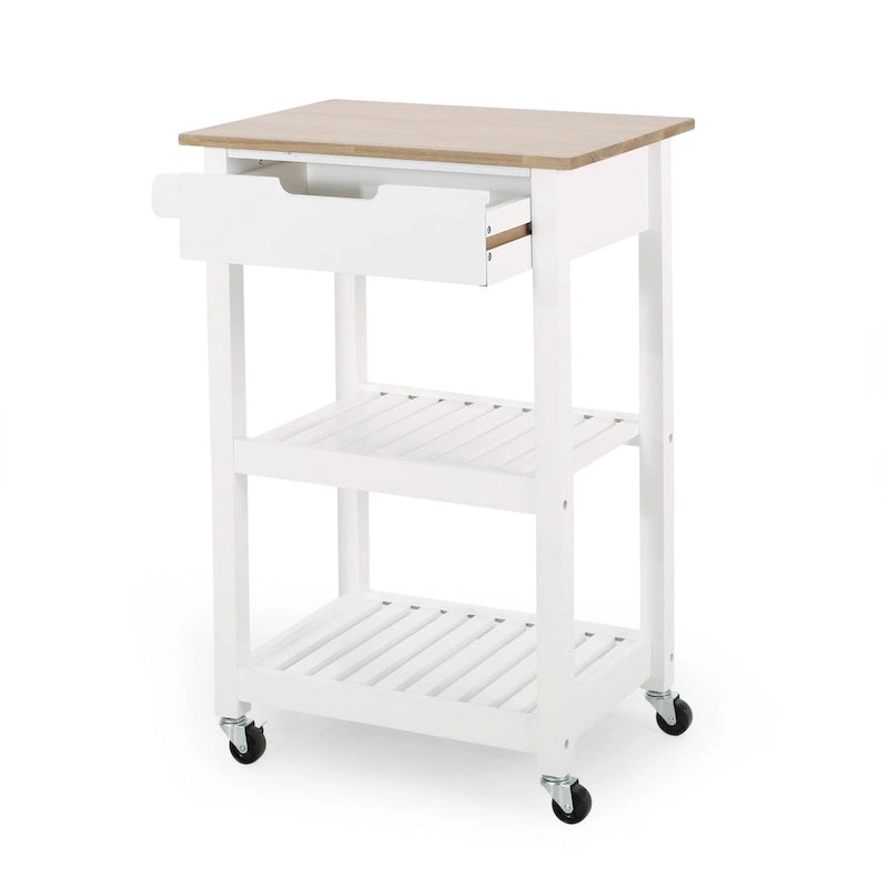 Rolling Kitchen Cart with Wheels Open Shelves and Drawer