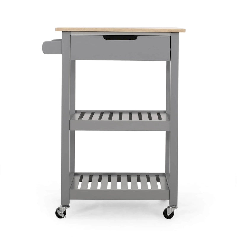Rolling Kitchen Cart with Wheels Open Shelves and Drawer