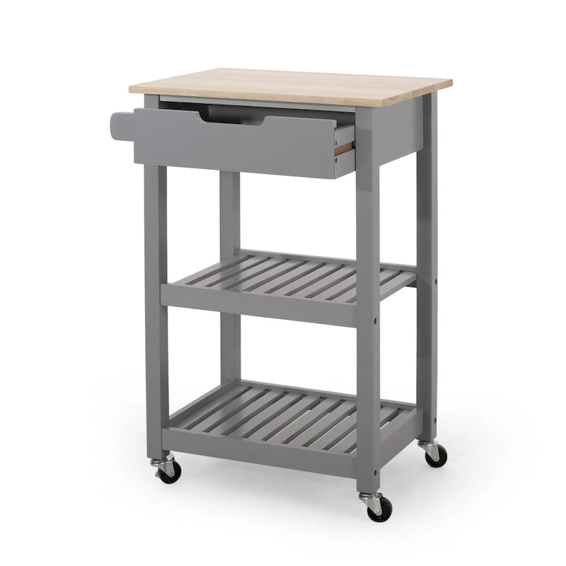 Rolling Kitchen Cart with Wheels Open Shelves and Drawer