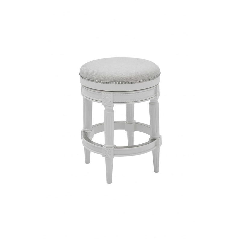 26-inch White Solid Wood and Fabric Backless Counter Height Swivel Bar Chair