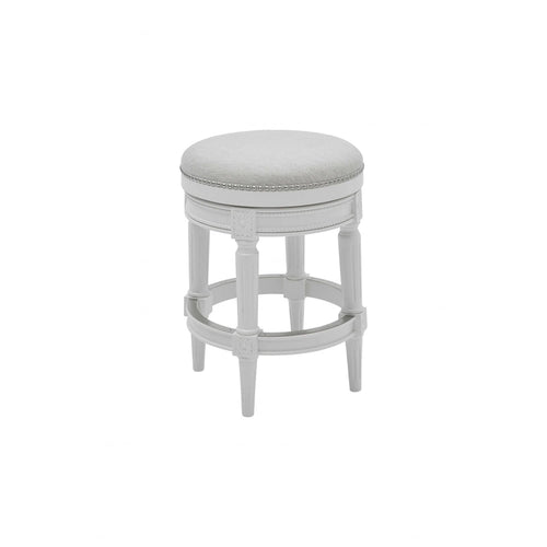 26-inch White Solid Wood and Fabric Backless Counter Height Swivel Bar Chair
