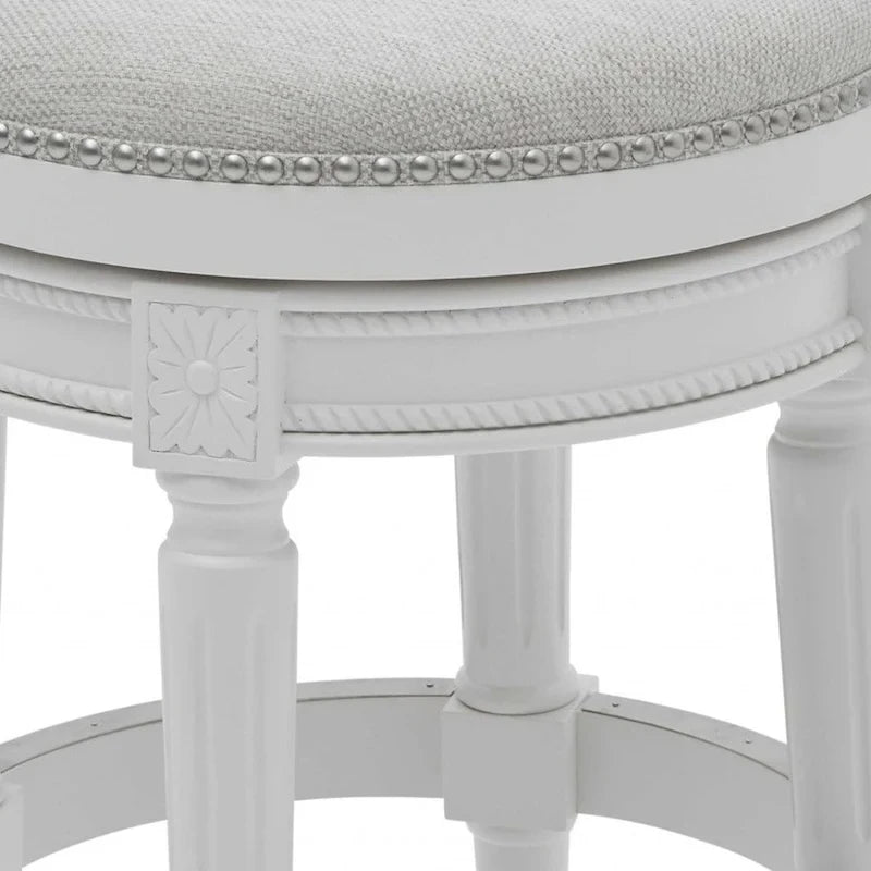26-inch White Solid Wood and Fabric Backless Counter Height Swivel Bar Chair