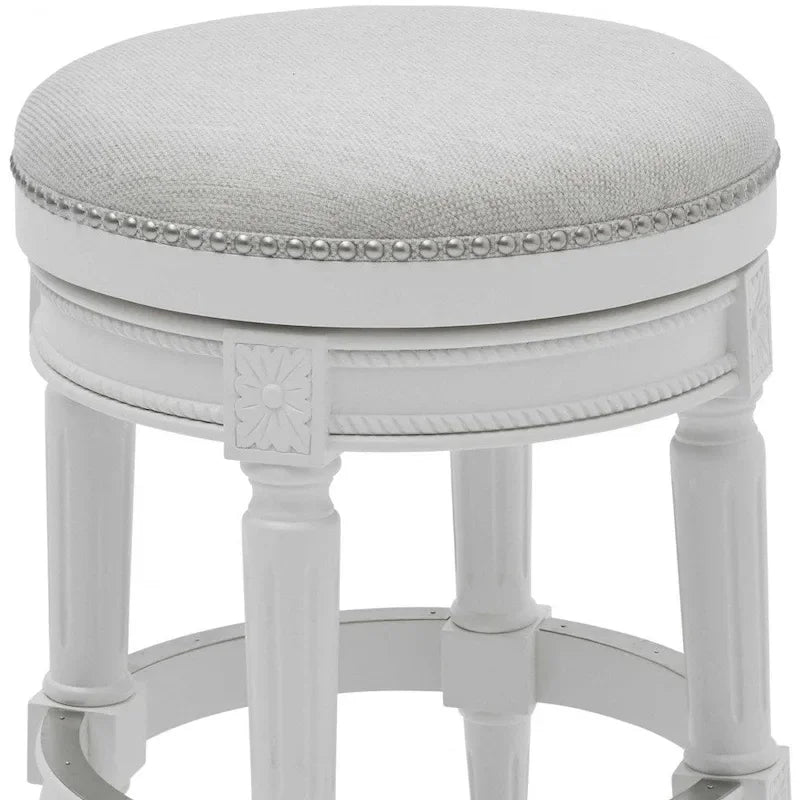 26-inch White Solid Wood and Fabric Backless Counter Height Swivel Bar Chair