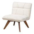 Japandi Cream Boucle Fabric Walnut Brown Rubberwood Accent Chair