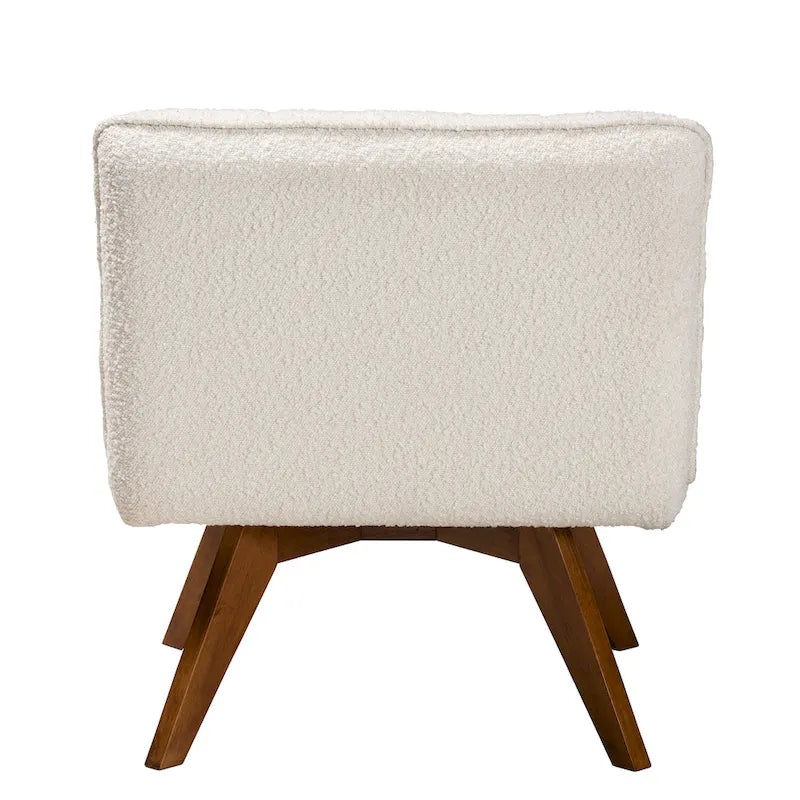 Japandi Cream Boucle Fabric Walnut Brown Rubberwood Accent Chair