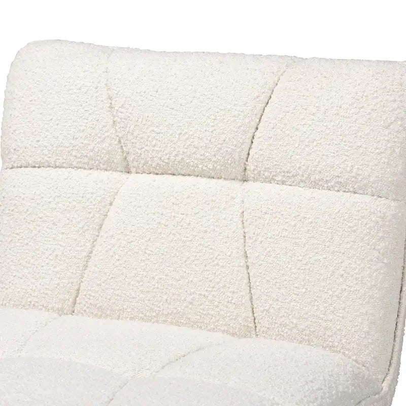 Japandi Cream Boucle Fabric Walnut Brown Rubberwood Accent Chair