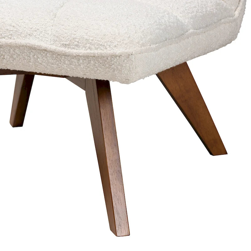 Japandi Cream Boucle Fabric Walnut Brown Rubberwood Accent Chair