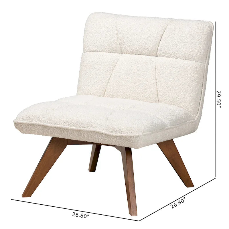 Japandi Cream Boucle Fabric Walnut Brown Rubberwood Accent Chair