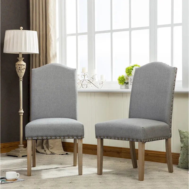 Solid Wood Upholstered Parson Dining Chairs with Nailhead Trim Set of 2