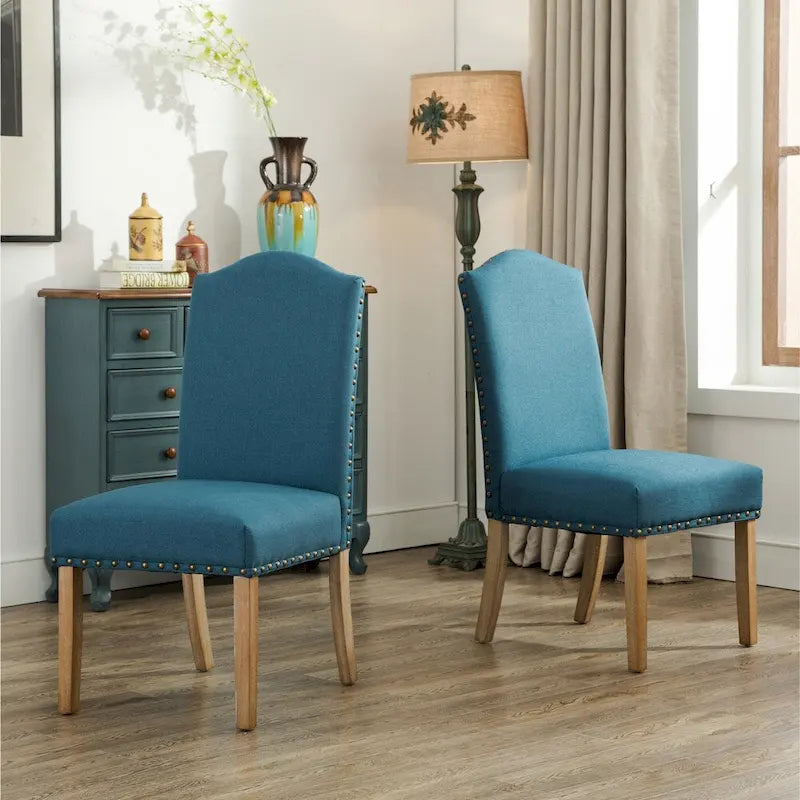Solid Wood Upholstered Parson Dining Chairs with Nailhead Trim Set of 2