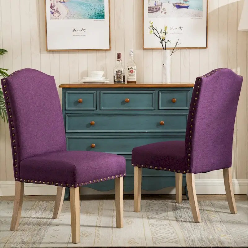 Solid Wood Upholstered Parson Dining Chairs with Nailhead Trim Set of 2