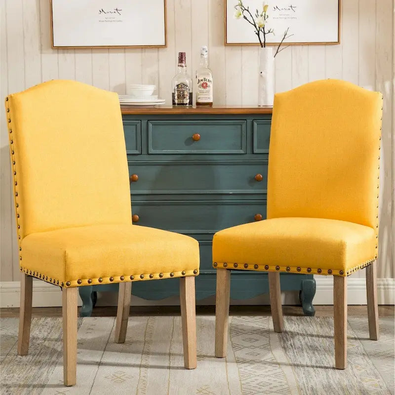 Solid Wood Upholstered Parson Dining Chairs with Nailhead Trim Set of 2