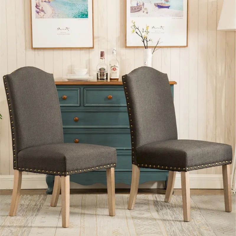 Solid Wood Upholstered Parson Dining Chairs with Nailhead Trim Set of 2