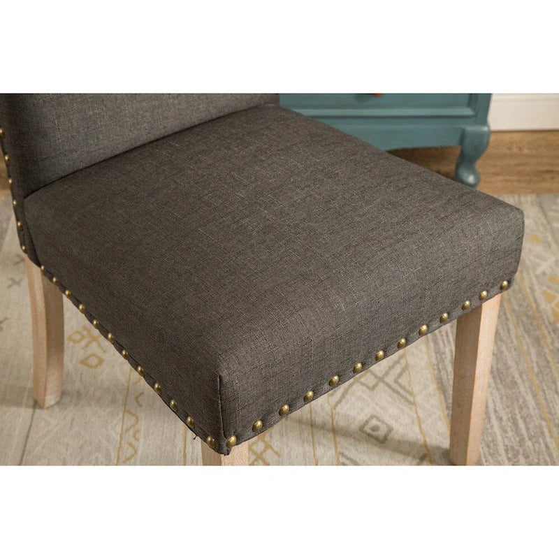 Solid Wood Upholstered Parson Dining Chairs with Nailhead Trim Set of 2