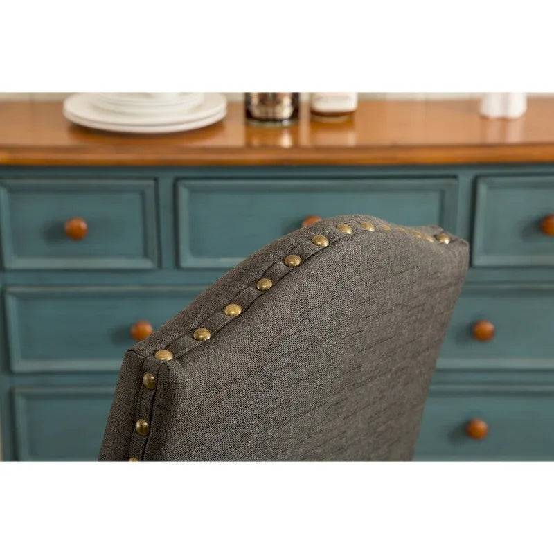 Solid Wood Upholstered Parson Dining Chairs with Nailhead Trim Set of 2