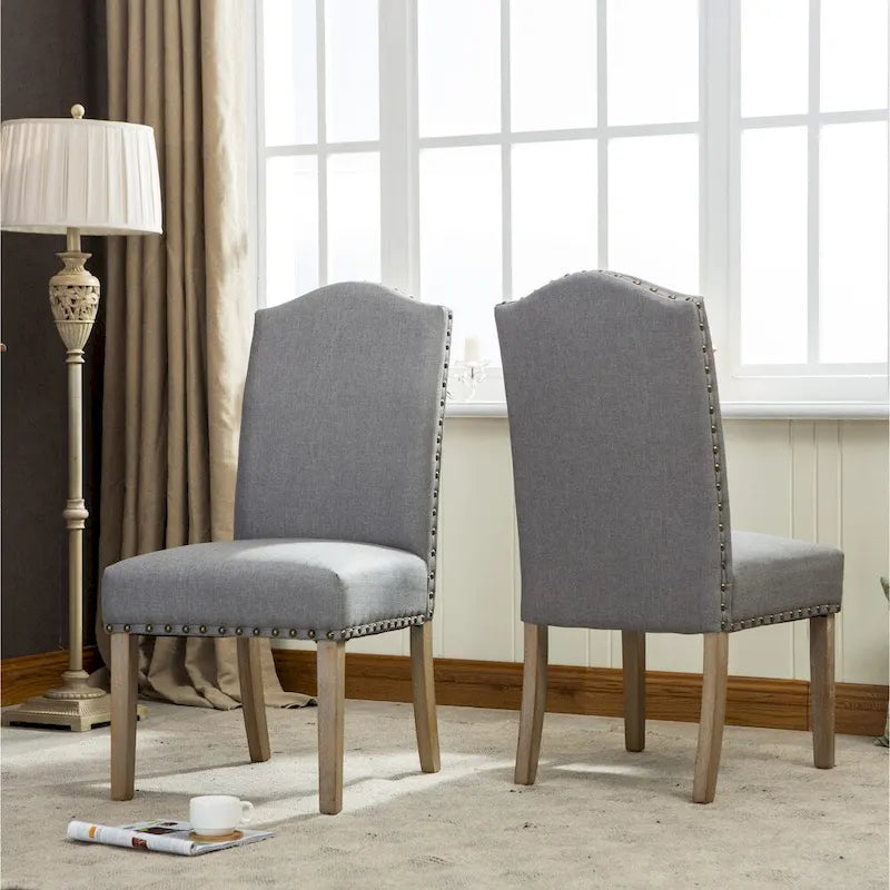 Solid Wood Upholstered Parson Dining Chairs with Nailhead Trim Set of 2