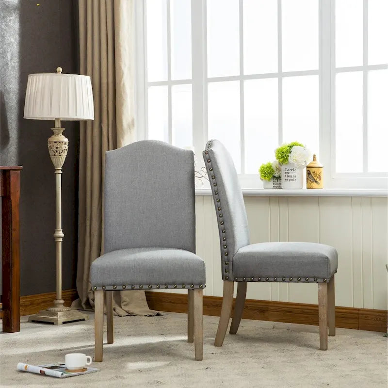 Solid Wood Upholstered Parson Dining Chairs with Nailhead Trim Set of 2