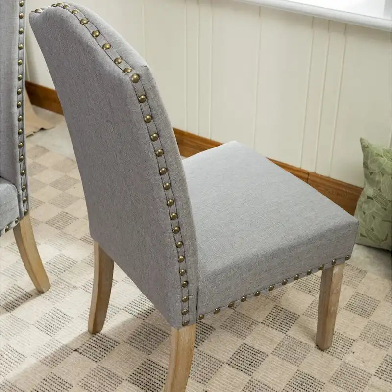 Solid Wood Upholstered Parson Dining Chairs with Nailhead Trim Set of 2