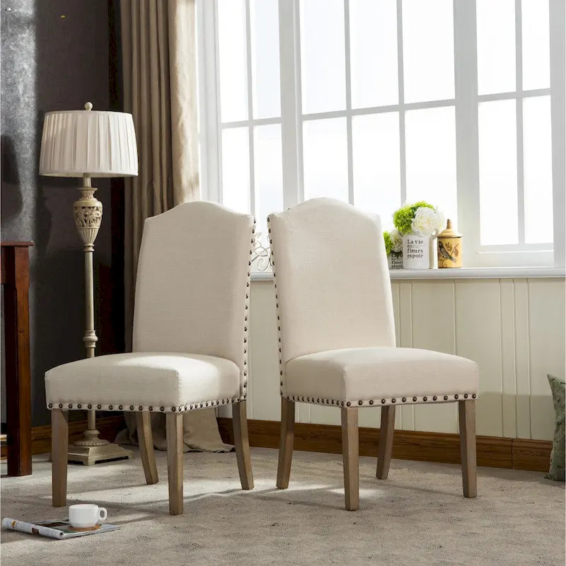 Solid Wood Upholstered Parson Dining Chairs with Nailhead Trim Set of 2