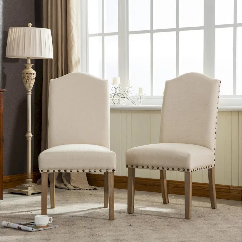 Solid Wood Upholstered Parson Dining Chairs with Nailhead Trim Set of 2