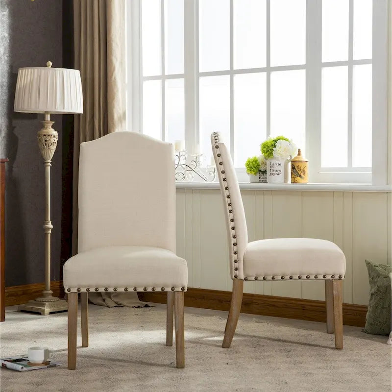 Solid Wood Upholstered Parson Dining Chairs with Nailhead Trim Set of 2