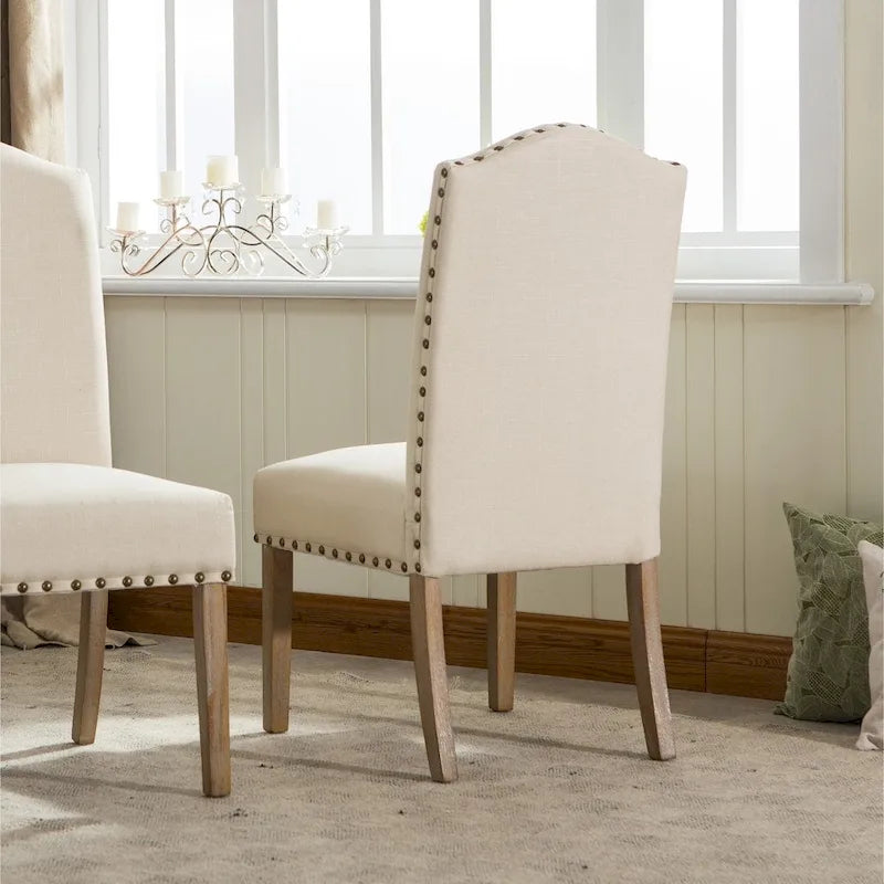 Solid Wood Upholstered Parson Dining Chairs with Nailhead Trim Set of 2